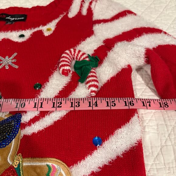 33 DEGREES X-Mas Tunic Sweater Red Sz XS Candycane Elf Cool Snowman Dimensional - Picture 9 of 10